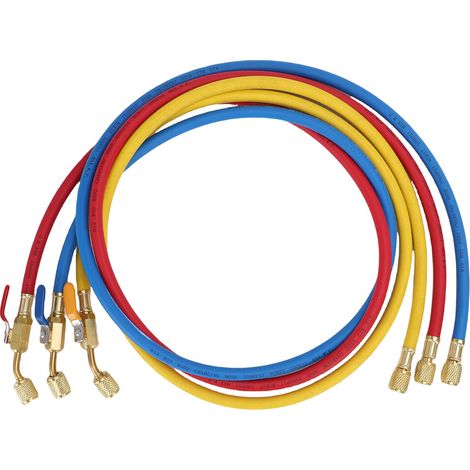 Tuyau de charge de réfrigérant AC avec robinet à bille, collecteur de climatisation 500PSI, filetage 1/4 pouces, 60 pouces, 3 pièces, pour voitures, camping-cars, yachts, camions (1/5)