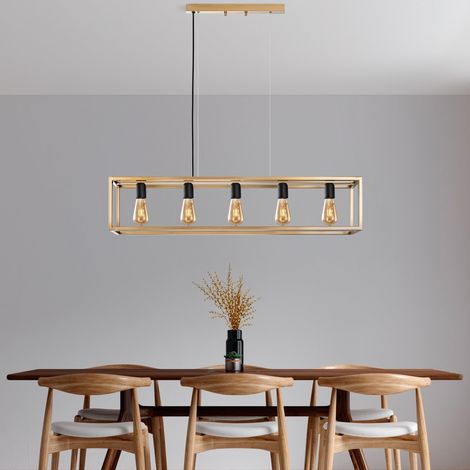 Élégant lustre doré, hauteur réglable 30-80 cm, corps en métal, 5 douilles E27, 100 x 20 x 20 cm, pour les espaces de vie modernes, indice IP20 (1/5)