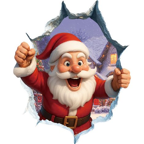 Stickers muraux créatifs de Noël, grands stickers muraux 3D Père Noël, stickers de porte, stickers de fenêtre de Noël - décorations murales de Noël amovibles pour les fêtes d'hiver, 40 x 32,7 cm. Lot  (1/5)