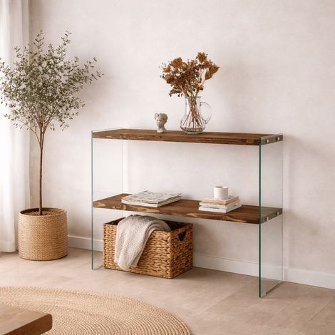 Schminktisch Massives Kiefernholz - Walnussfarbe - 90x80x30 cm -