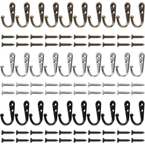 (Black, Silver, Bronze) 30 Pieces Wall Mounted Cloth Hanger Robe Hook with 60 Screws