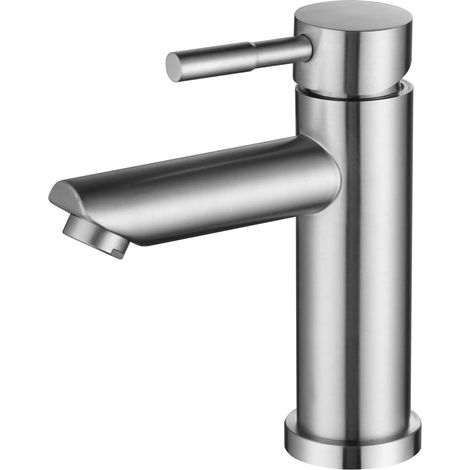 Robinet de salle de bain moderne en acier inoxydable, mitigeur en nickel brossé, robinet d'évier à poignée unique (1/4)