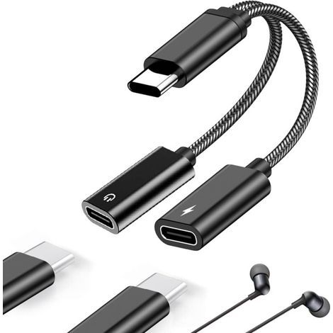 Adaptateur Double USB C Jack Casque et Chargeur, 2 en 1 Type C Audio Charge, Double Prise Jack de Type C Compatible avec Samsung Galaxy S23/S22/S21/Ultra Note20/Pixel/Huawei (1/4)
