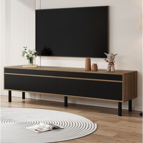 TV-Schrank 170x38x47 cm schwarz und natur aus MDF und Spanplatte mit 4 Türen (1/5)