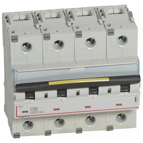 Disjoncteur DX³10000 16kA arrivée haute et départ bas à vis 4P - 400V - 80A - courbe C - 6 modules - LEGRAND