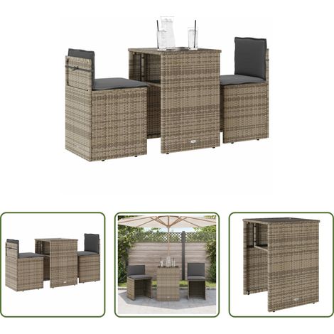 vidaXL Mobilier extérieur - Ensemble de bistro 3 pcs avec coussins gris résine tressée (1/5)