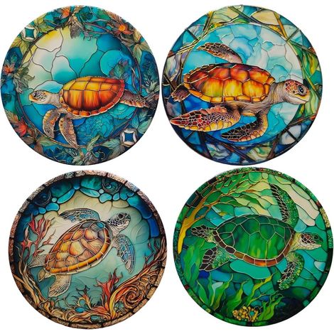 Set di 4 sottopentola in ceramica tartaruga turchese 16 cm (1/4)
