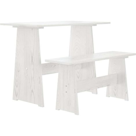 Table à manger Scandinave - Table de salle à manger avec banc Blanc Bois de pin solide BV512127 - BonneVie (1/5)