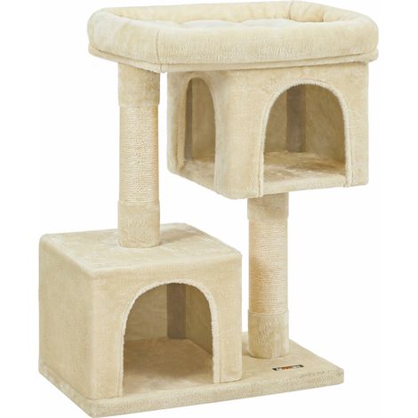 Arbre à Chat, Tour de Jeux 84 cm, L, Maison pour Chats Jusqu’à 7 kg, Grande Plate-Forme, 2 Niches, Griffoir, Beige (1/5)