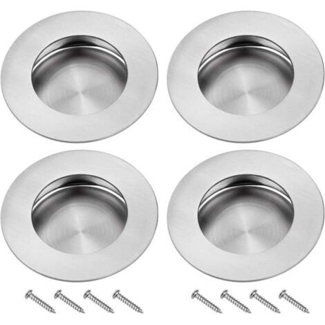 4PCS Poignee Porte Coulissante Encastrées en Acier 304 Inoxydable Poignées Rondes à Rainures Invisibles pour Porte Coulissante Armoire Extrait Tiroir avec 8 Vis (1/5)