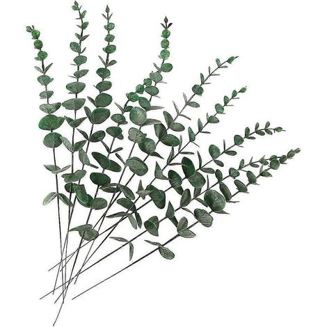 Lot de 5 feuilles d'eucalyptus artificiel à l'aspect réaliste, idéales pour les bouquets de mariée et la décoration intérieure. (1/4)
