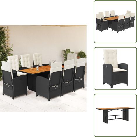 Mesa de jardín - vidaXL Set de comedor de jardín 9 pzas y cojines ratán sintético negro - Muebles de exterior