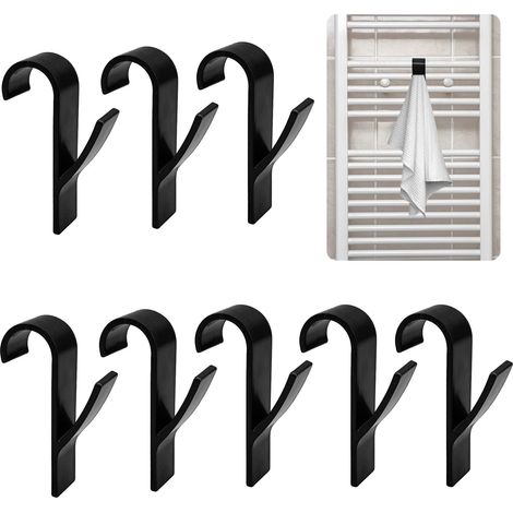 Crochet Radiateur Seche Serviette 8 Pcs Crochet Seche Serviette Crochet Serviette Salle de Bain, Crochets de Radiateur de Salle Bain, Accroche Serviette, Salle de Bains Bureau Placard (Noir) (1/5)