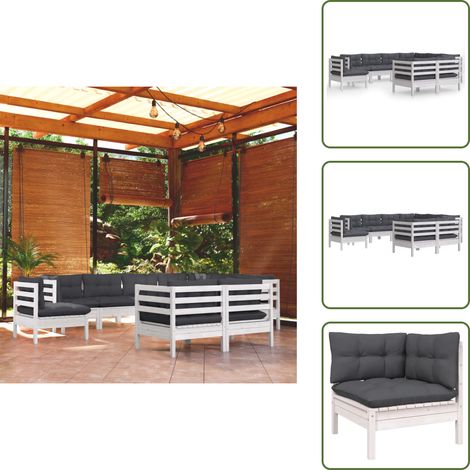 Salon de jardin 9 pcs avec coussins blanc bois de pin massif - Salon De Jardin - Mobilier De Jardin - Ensemble Salon De Patio - Meubles De Terrasse - Chaise Longue (1/5)