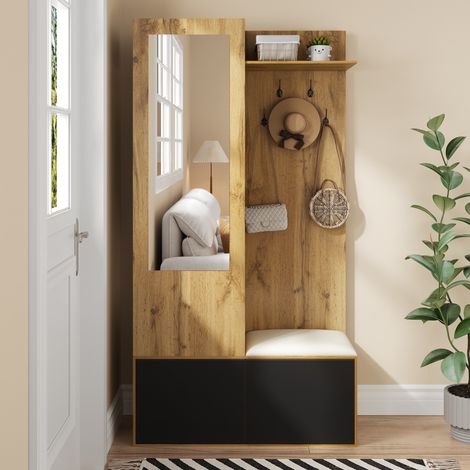 Garderobenset mit Schuhschrank Spiegel 100x38x191 cm OKMYHOME (1/5)