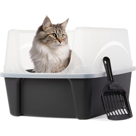 Iris Ohyama, Katzentoilette mit Schaufel, schwarz, leicht zu reinigen, undicht, für erwachsene Katzen, Kätzchen, DDCLH-12