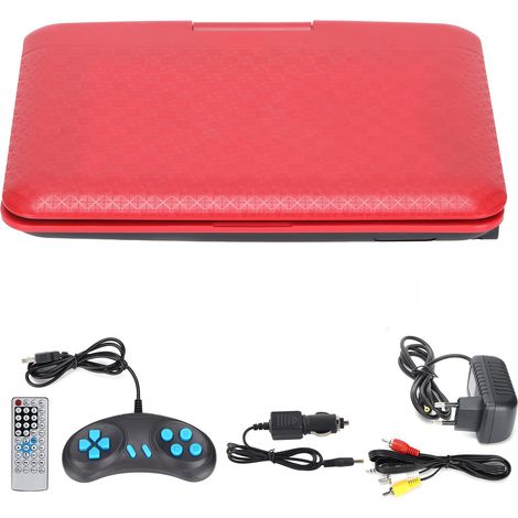 Tragbarer 6,8-Zoll-HD-DVD-Player für Kinder – Multifunktionaler Auto-TV für Reisen und Outdoor-Aktivitäten – 110–240-V-Netzteil (roter EU-Stecker)
