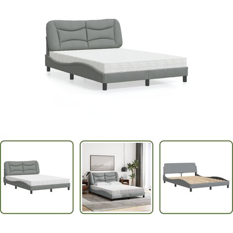 vidaXL Matratze -  Bett mit Matratze "Hvar" Hellgrau 140x200 cm Stoff