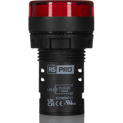 Voyant lumineux LED RS PRO Rouge 12V c.a. / V c.c., Ø découpe 22mm, Montage panneau, IP65 ( Prix pour Paquet de 5 )
