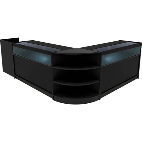 Comptoirs de Vente en MDF Noir à LED Blancs Ensemble Sagittarius LM60 TB60 B1500 3 Unités de Rangement Étagères Internes Portes Coulissantes Verouillables Réception Bureau Vêtements [Clés INCLUS] (1/5)