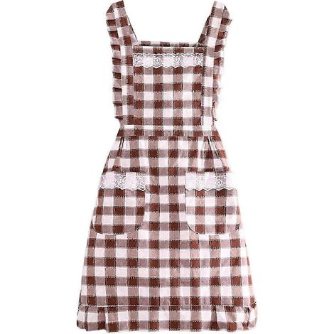 Ärmellose Backschürze mit Karomuster und Spitzendekor, kurz, doppellagig, ölabweisend, Unisex, mit zwei Taschen, ideal für Bäckereien.-Coffee (1/5)