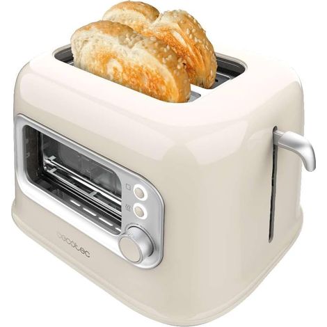 Grille-pain vertical RetroVision Beige, puissance de 700W, 2 fentes extra larges, design unique avec affichage, contrôle du brunissage, design rétro, couvercle anti-poussière (1/5)