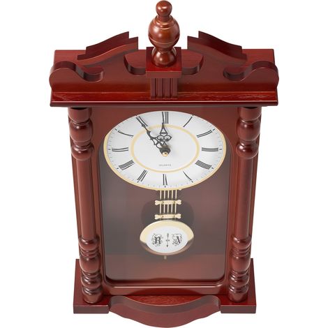 Mophorn Classic Grandfather Clock, 23.2 in Vintage Pendulum Wall Clock, Pine Wood & MDF Construction with Quartz Mechanism and Silent Operation, Ideal for Living Room, Bedroom, Home Decoration