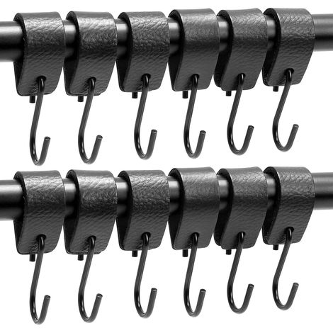 S-Haken, 10er-Set S-Haken mit Lederschlaufe, Kleiderstangenhaken, Fensterhaken zum Aufhängen von Kleidung, Mantelhaken