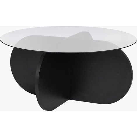 LILY Table basse ronde en verre piètement couleur bois noir D75 cm (1/5)