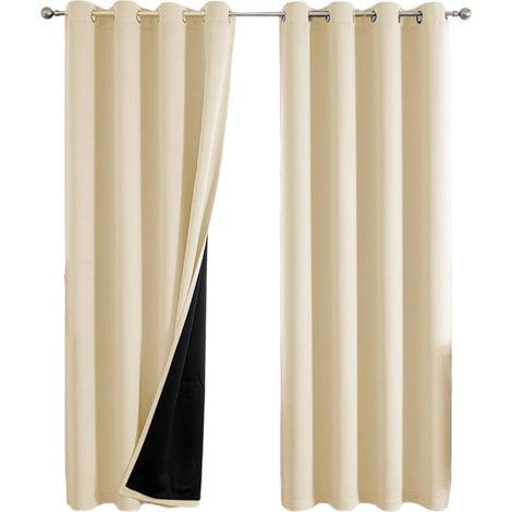 Lot de 2 Rideaux, Oeillets, Occultant, Thermique, Double Couches, Beige Clair, Chambre Salon (1/5)
