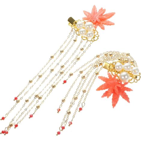 Maple Leaf Hair Clips with Pom-poms, Acrylic and Metal (1/5)