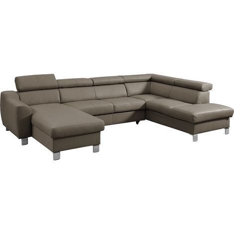 Canapé d'angle convertible en cuir italien de luxe 7/8 places ASTON, taupe, angle droit (1/4)