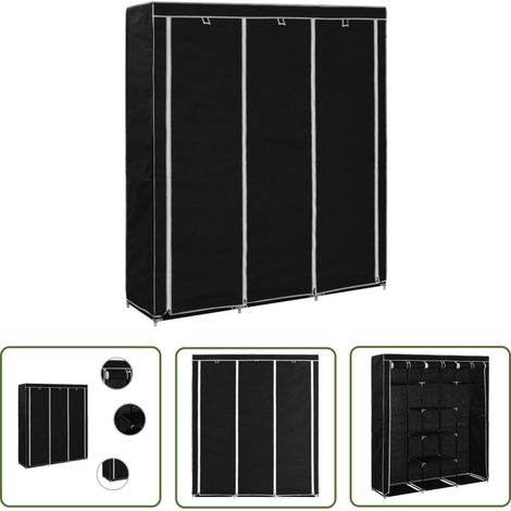 The Living Store Kleiderschrank mit Fächern Stangen Schwarz 150x45x175cm Stoff - Schlafzimmermöbel - Kleiderschrank - Stauraum - Aufbewahrung - Textilschrank (1/5)