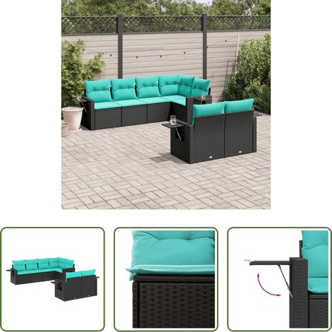 Gartenmöbel - 7-teiliges Gartensofa-Set mit Kissen, schwarzes Polyrattan (1/5)