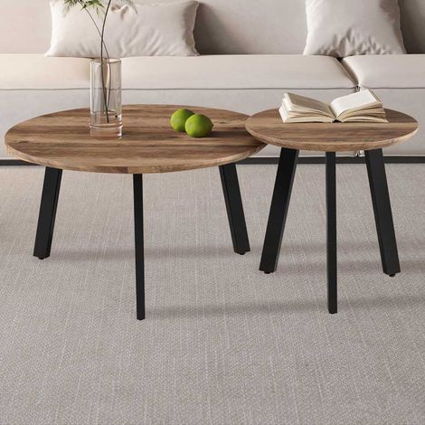Table basse Aziz - Ø50x50cm &amp Ø80x45cm - bois de (1/5)
