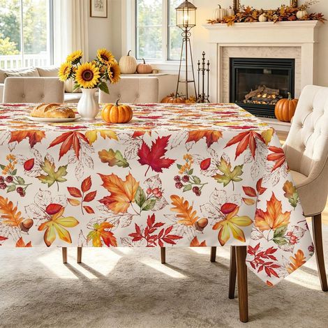 Herbst Tischdecke mit Ahornblatt-Motiv, 140x240cm, pflegeleicht & knitterfrei