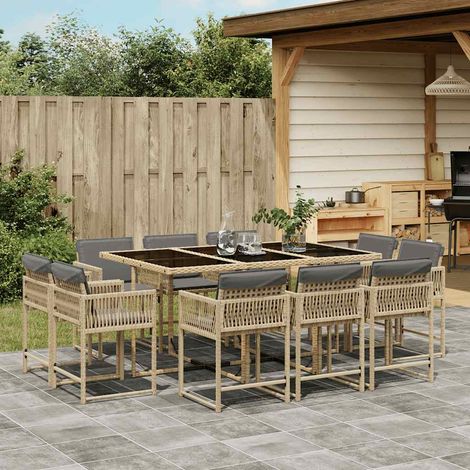 11-tlg. Garten-Essgruppe mit Kissen Beigemischung Poly Rattan (1/5)