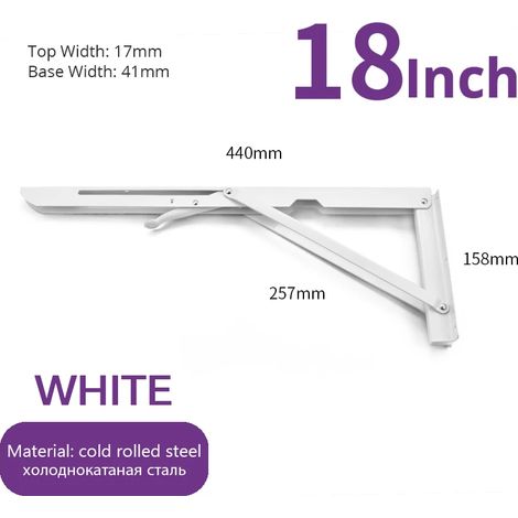(Blanc 45,7 cm - FR) 2 équerres pliantes en acier inoxydable, blanc et noir, support mural triangulaire en fer pour étagère, banc ou table (1/5)