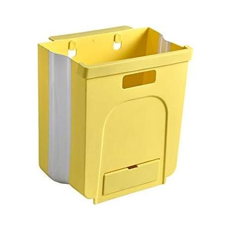 Poubelle Pliante Suspendue Bacs à ordures de Cuisine Sacs à ordures, pour Voiture, Salle de Bains, Salle de séjour, Chambre à Coucher Jaune-Fei Yu (1/4)