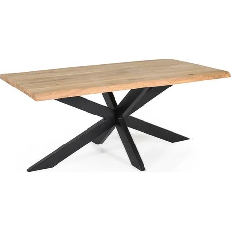 Table 180 x 90 cm bois de chêne et pied croix en métal noir - OTTAWA