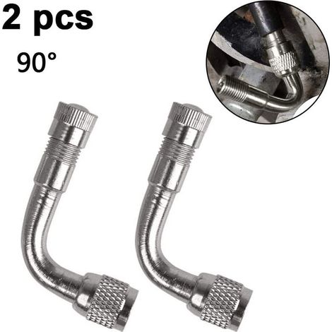 Pack de 2 adaptateurs d'extension de tige de valve universels pour moto et scooter en laiton coudé, argent, 90 degrés (1/4)