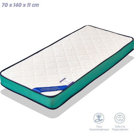Matelas bébé 70x140 CM Epaisseur 11 CM KITYTETY - Noyau perforée et Anti Bactérien – 2 faces ultra respirant - Vert
