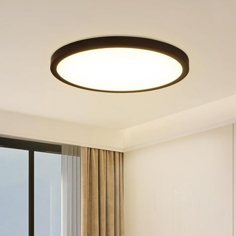 Flat LED ceiling light - black 8W round kitchen light, bathroom ceiling light, IP44, warm white hallway light, Ø18cm (1/5)