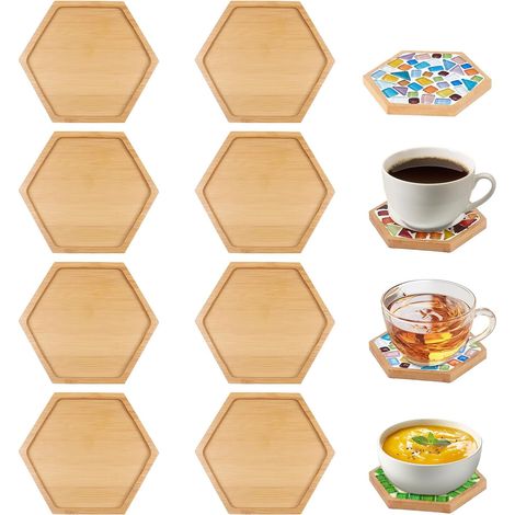Set mit 8 Bambus-Untersetzern, Schalen mit leerem Boden für Bastelarbeiten, Pflanzenuntersetzer, Gläser, Kerzen, Wellnessartikel, Wohnzimmerdekoration, DIY-Mosaik-Zubehör