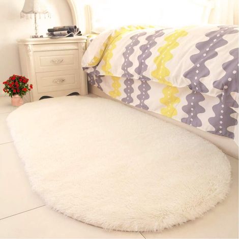 Alfombras ovaladas y esponjosas para dormitorio y sala de estar. Bonita alfombra peluda para dormitorio y dormitorio de niños y niñas. Alfombra afelpada para el hogar. 6,6 x 13,5 cm. Azul turquesa.