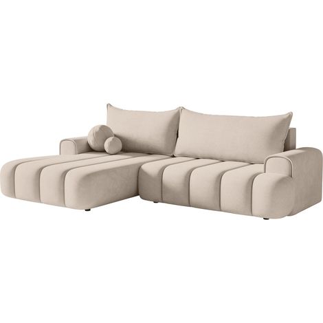 Selsey DANDELINO - Ecksofa mit Schlaffunktion, Stauraum und Samtbezug, graubeige, links (1/5)