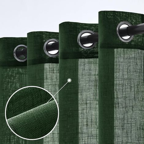 Lot de 2 Rideaux en Lin Translucides Voilage à Oeillets Rideaux et Draperies Intérieurs Modernes pour Chambre Fenêtre Salon Coucher 140x225 cm Vert Foncé (1/5)