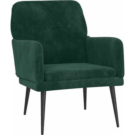 Fauteuil relax en velours vert foncé – Chaise longue design ergonomique 62 x 79 x 79 cm pour salon, chambre ou bureau – Assise confortable avec dossier inclinable (1/5)