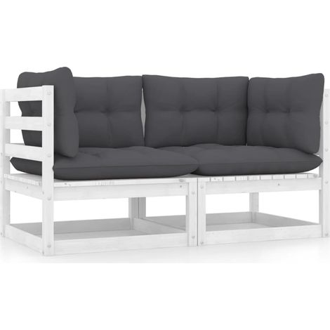 Canapé 2 places de jardin et coussins-Salon de jardin Sofa extérieur Blanc Bois de pin massif 925197 (1/5)