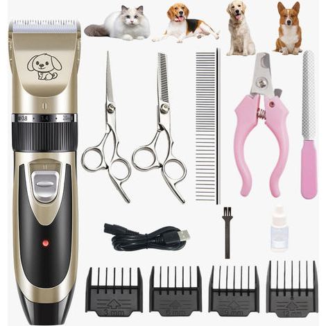 Rechargeable tondeuse professionnelle pour animaux de compagnie avec accessoires , amovibles et lavables , pour chiens, chats (or noir) (1/4)